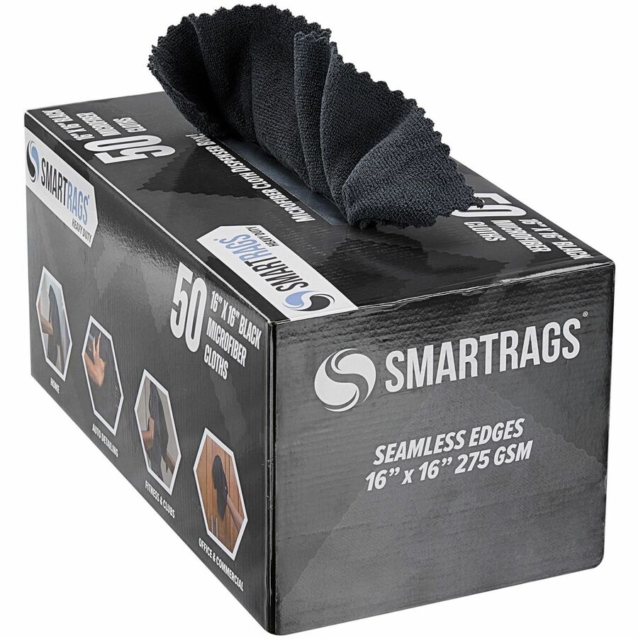 Monarch Smart Rags Microfiber Cloths - For Institutional, Automotive, Office, Healthcare, Household, Garage, Breakroom, Factory, Hospital - Heavy Duty, Reusable, Streak-free, Lint-free, Dirt Resistant, Grime Resistant - Black - 50 / Box