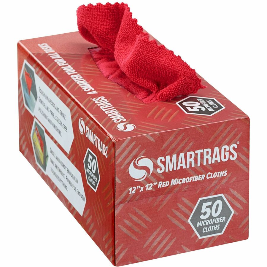Monarch Smart Rags Microfiber Cloths - For Automotive, Office, Healthcare, Household, Garage, Breakroom, Hospital, Industry - Reusable, Streak-free, Lint-free, Dirt Resistant, Grime Resistant - Red - 50 / Box