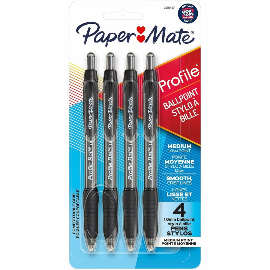 Paper Mate Profile Retractable Ballpoint Pens - Retractable - Black Ink - 4 / Pack