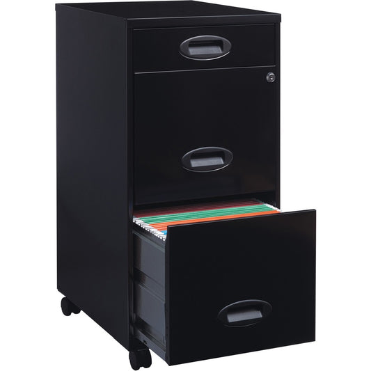 NuSparc File Cabinet - 14.2" Width x 18" Depth x 29.5" Height - 3 x Drawer(s) for Pencil, File - Letter - Vertical - Mobility, Glide Suspension, Drawer Extension, Anti-tip, Lockable, Wheels, Nonporous Surface - Black - Painted Steel - Recycled