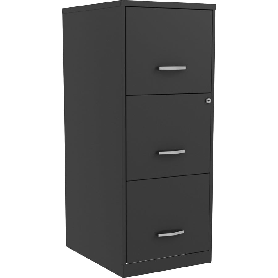 NuSparc Vertical File Cabinet - 14.2" Width x 18" Depth x 35.5" Height - 3 x Drawer(s) for File - Letter - Vertical - Cam Lock, Glide Suspension, Anti-tip, Nonporous Surface, 3/4 Drawer Extension - Black - Baked Enamel - Metal - Recycled