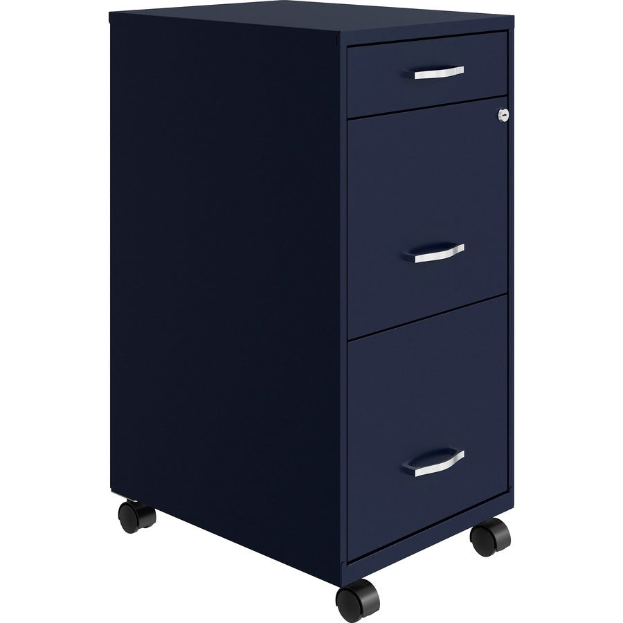 NuSparc Mobile File Cabinet - 14.2" Width x 18" Depth x 29.5" Height - 3 x Drawer(s) for File, Box - Letter - Mobility, Locking Drawer, Glide Suspension, 3/4 Drawer Extension, Cam Lock, Nonporous Surface - Blue - Painted Steel - Recycled