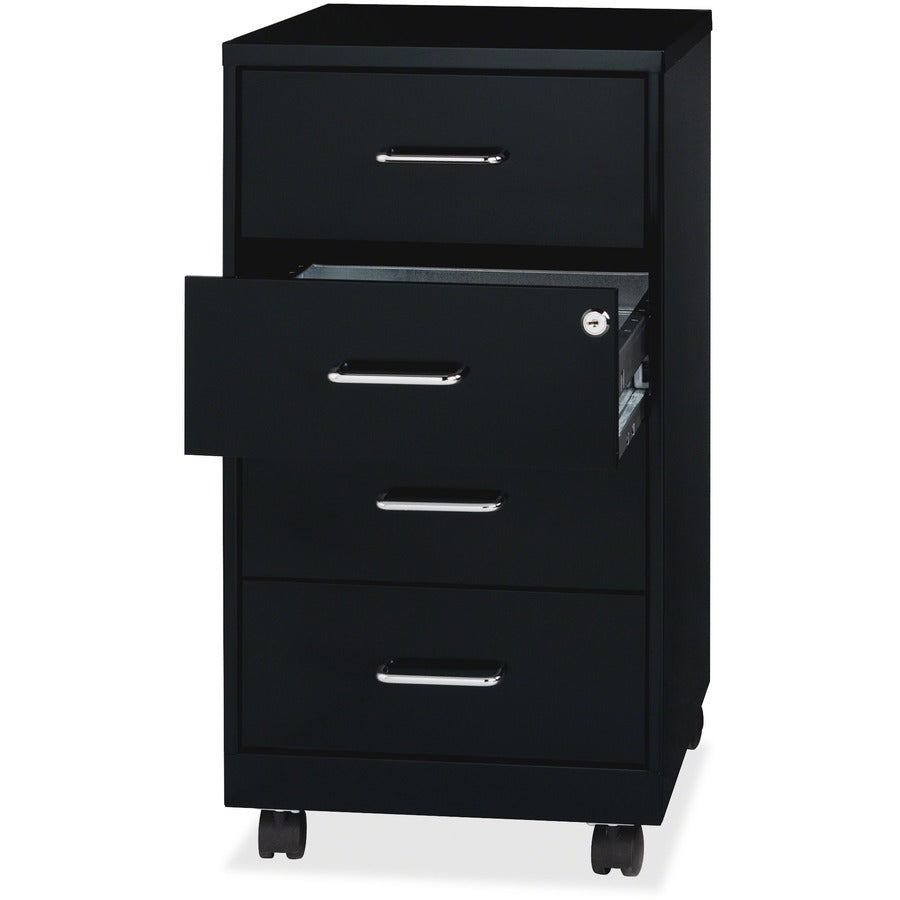NuSparc Mobile Storage Cabinet - 14.2" Width x 18" Depth x 26.5" Height - 4 x Drawer(s) - Letter, Legal - Mobility, Glide Suspension, Anti-tip, Nonporous Surface, Cam Lock, 3/4 Drawer Extension - Black - Painted Steel - Recycled - Assembly Required