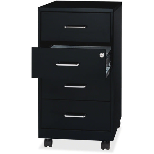 NuSparc Mobile Storage Cabinet - 14.2" Width x 18" Depth x 26.5" Height - 4 x Drawer(s) - Letter, Legal - Mobility, Glide Suspension, Anti-tip, Nonporous Surface, Cam Lock, 3/4 Drawer Extension - Black - Painted Steel - Recycled - Assembly Required