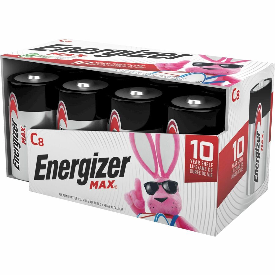 Energizer MAX Alkaline C Batteries - For Flashlight, Radio, Toy - C - 1.5 V DC - 10 Year Shelf Life - 8 / Pack