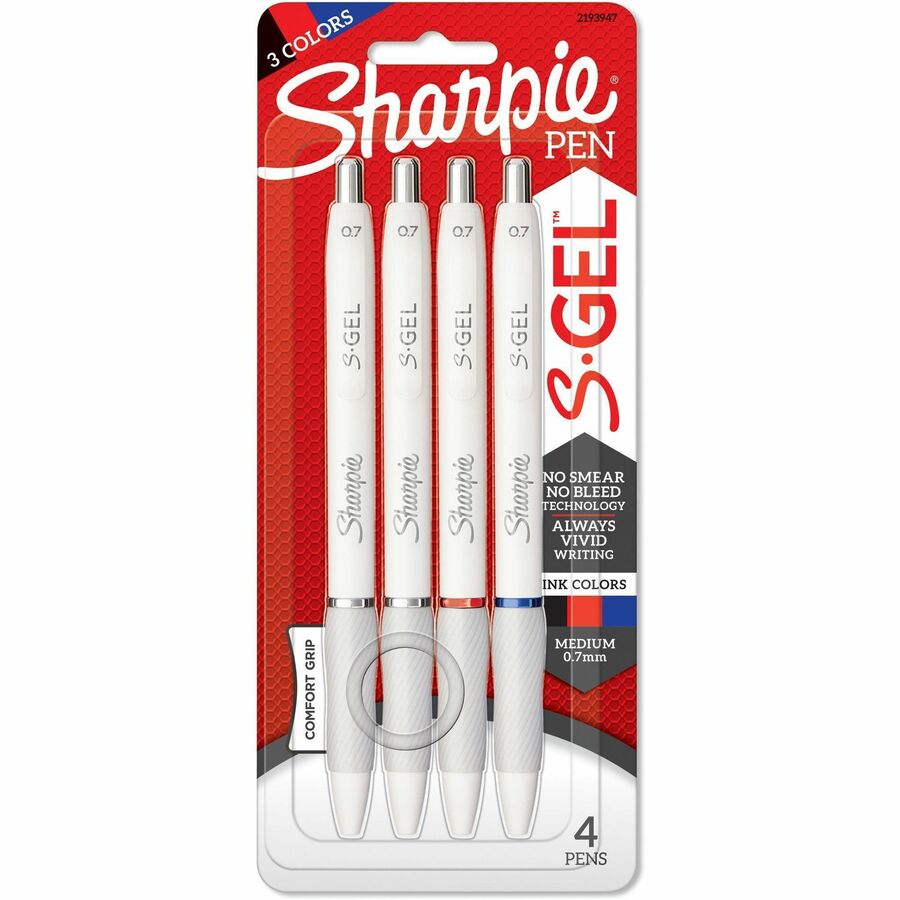 Sharpie S-Gel Pens - Assorted Ink - White Barrel - 4 / Pack
