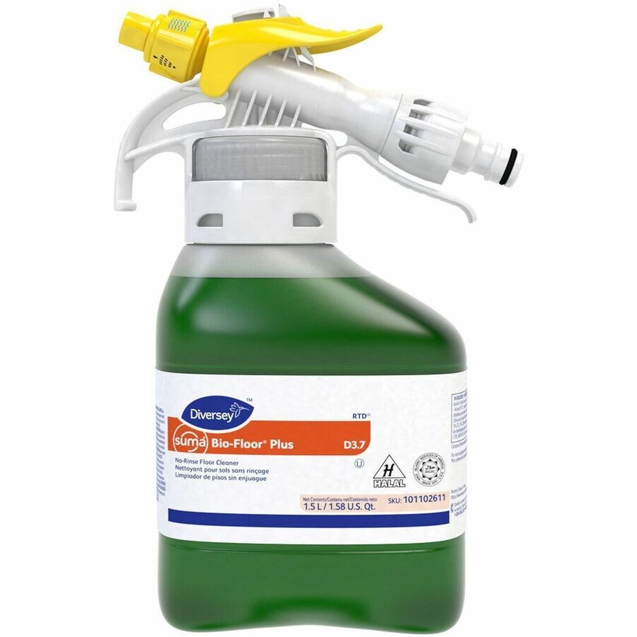 Suma Bio-Floor Plus D3.7 - For Floor, Quarry Tile, Grout, Ceramic Tile Floor, Vinyl Floor - Concentrate - Liquid, Spray - 50.7 fl oz (1.6 quart) - 8.8 pH - Surfactant Scent - Deodorize, Rinse-free, Kosher - Green - 1 Carton