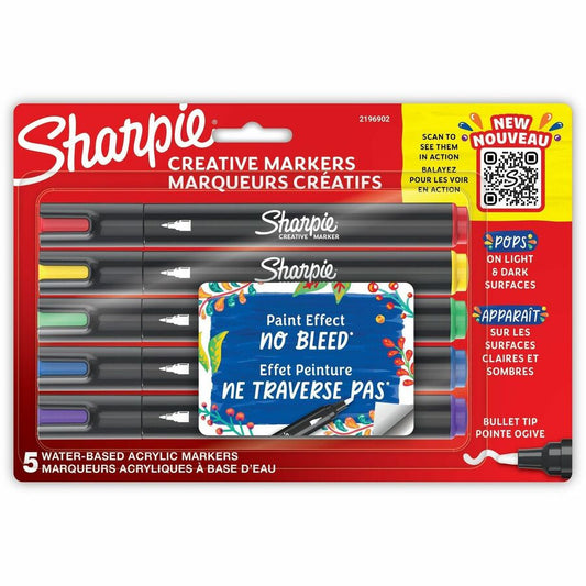 Sharpie Creative Markers, Water-Based Acrylic Markers, Bullet Tip - Assorted Ink - Water Based - 5 / Pack