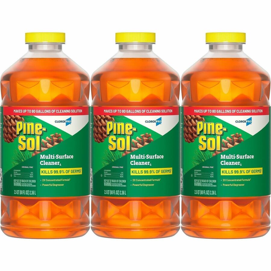 CloroxPro Pine-Sol&reg, Multi-Surface Cleaner - For Multi Surface - Concentrate - Liquid - 80 fl oz (2.5 quart) - Original Pine Scent - Deodorize, Disinfectant, Dilutable - Yellow - 3 / Carton