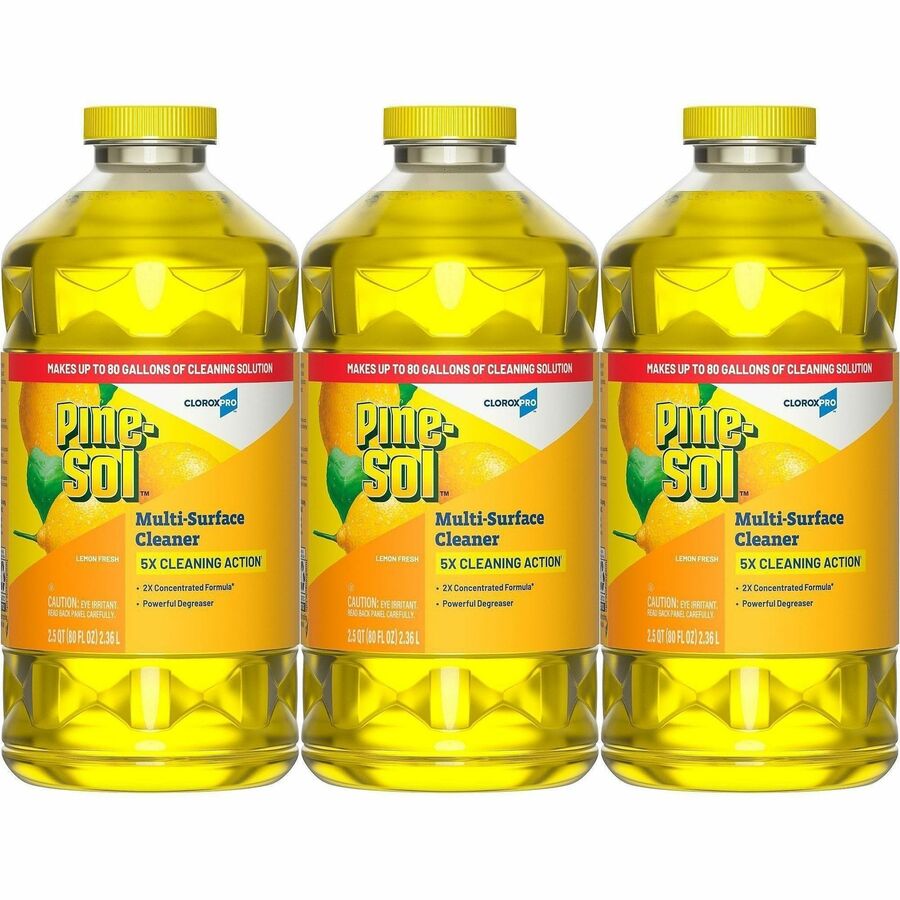 CloroxPro Pine-Sol&reg, Multi-Surface Cleaner - For Multi Surface - Concentrate - Liquid - 80 fl oz (2.5 quart) - Lemon Fresh Scent - Deodorize, Disinfectant, Dilutable - Yellow - 3 / Carton