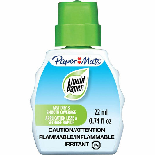 Paper Mate Liquid Paper Fast Dry Correction Fluid - 22 mL - Bright White - Fast-drying - 12 / Dozen
