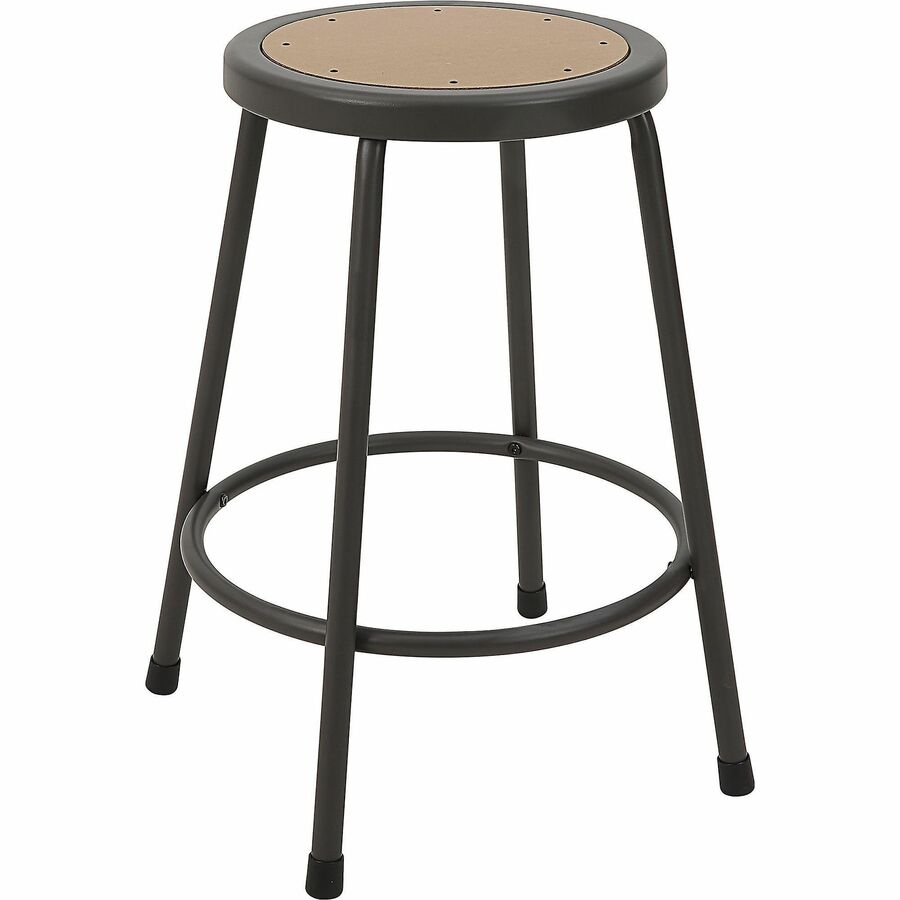Lorell Metal Shop Stool - Wood, Medium Density Fiber (MDF) Seat Material - Light Gray - Metal - 1 Each