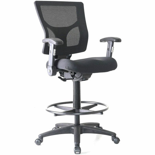 Lorell Conjure Office Stool - Fabric, Polyurethane, Molded Foam Seat Material - Black - Armrest - 1 Each