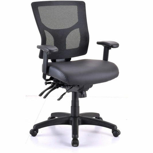 Lorell Conjure Mid-Back Office Chair - Vinyl, Foam, Polyurethane Seat Material - Mid Back - Black - Armrest - 1 Each