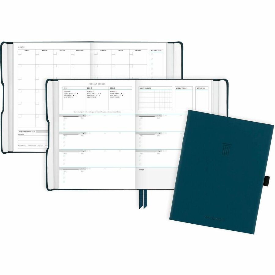 At-A-Glance Foundation Undated Weekly Monthly Planner, Blue, Small, 5 1/2" x 8 1/2" - Small - Undated - 1 Week, 1 Month Double Page Layout - 5 1/2" x 8 1/2" Sheet Size - White Sheet - Wire Bound - Blue - Faux Leather - 1 Each