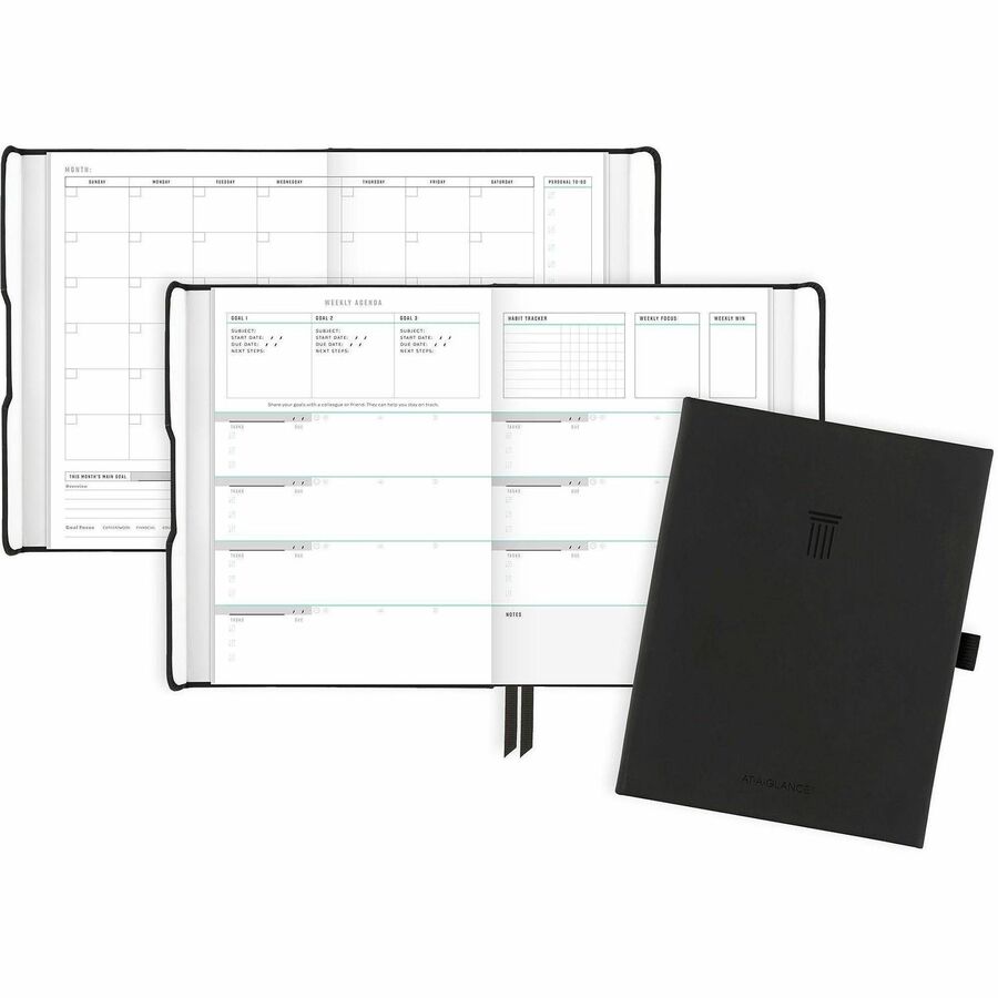At-A-Glance Foundation FD-200-05 Planner - Small - Weekly, Monthly - 1 Week, 1 Month Double Page Layout - 5 3/4" x 8 1/4" Sheet Size - White Sheet - Case Bound - Black - Faux Leather - Black Paper Cover - 1 Each