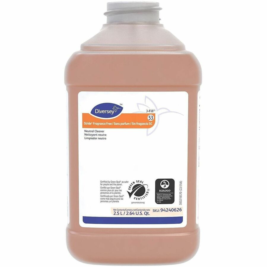 Diversey Stride Fragrance Free Neutral Cleaner - For Multipurpose, Multi Surface - Liquid - 84.5 fl oz (2.6 quart) - Fragrance-free, Low Foaming, Odorless - Orange - 2 / Carton