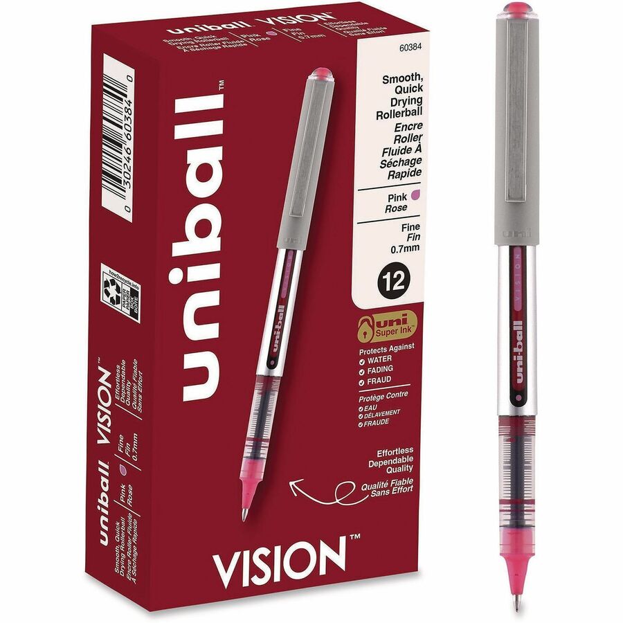uni&reg, Vision Rollerball Pen - Passion Pink Ink - Liquid - Writing - 12 / Dozen