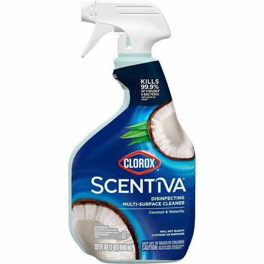 Clorox Scentiva Multi-Surface Cleaner - For Multi Surface, Home, Multipurpose - Spray - 32 fl oz (1 quart) - Coconut & Water Lily Scent - Bleach-free, Disinfectant, Long Lasting, Freshen, Deodorize - Blue - 1 Each
