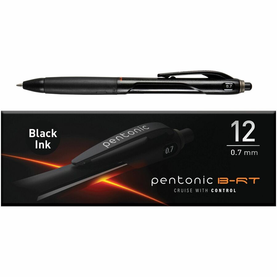 Pentonic Retractable Ballpoint Pens - Retractable - Black Ink - Nickel Silver Tip - 12 / Dozen