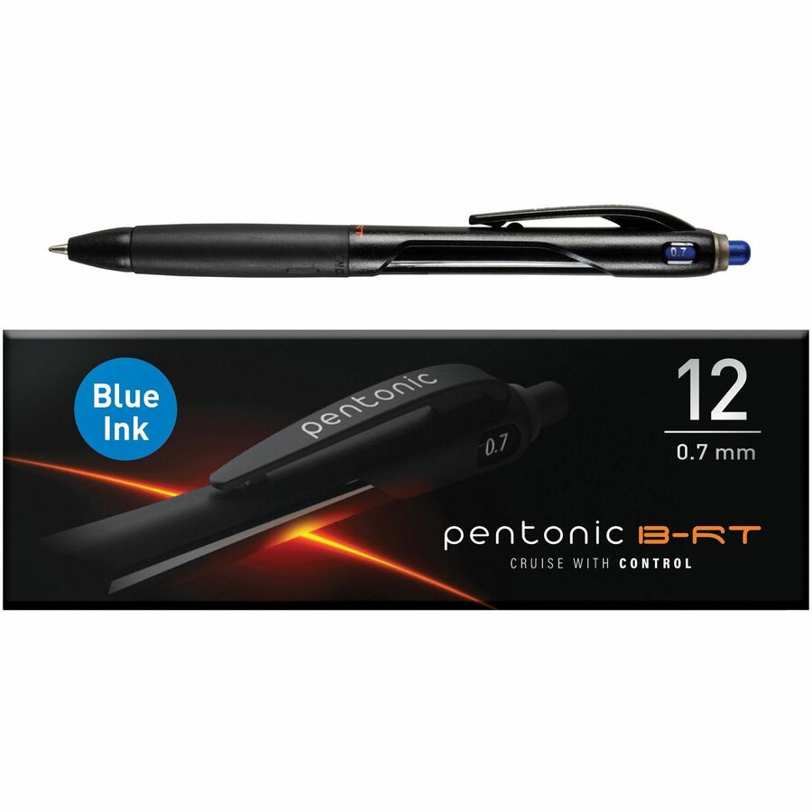 Pentonic Retractable Ballpoint Pens - Retractable - Blue Ink - Nickel Silver Tip - 12 / Dozen
