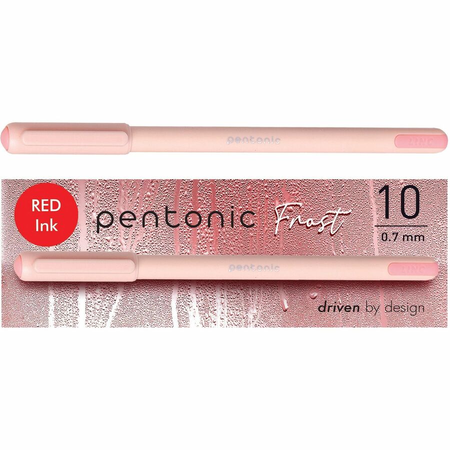 Pentonic Frosted Barrel Ballpoint Pens - Red Ink - Frost, Pink Barrel - 10 / Box