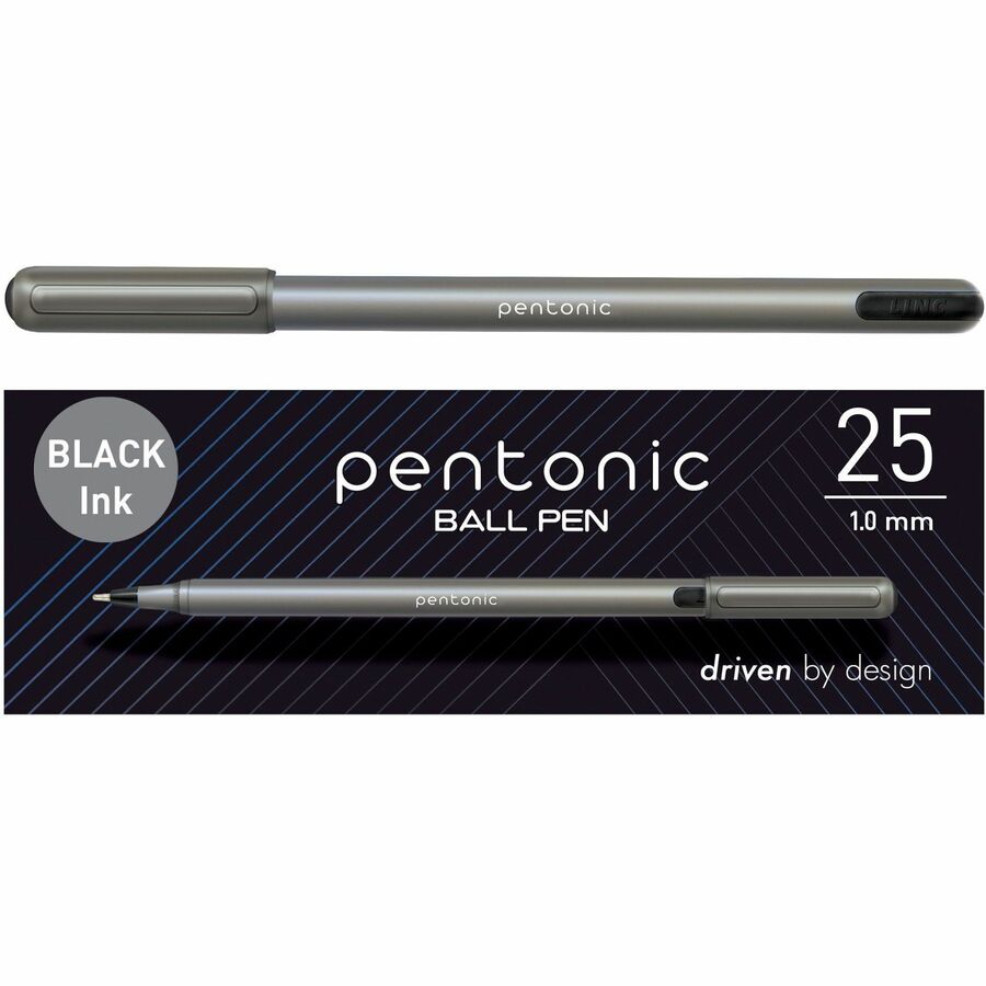 Pentonic Ballpoint Pen Set - Black Ink - Nickel Silver Tip - 25 / Box