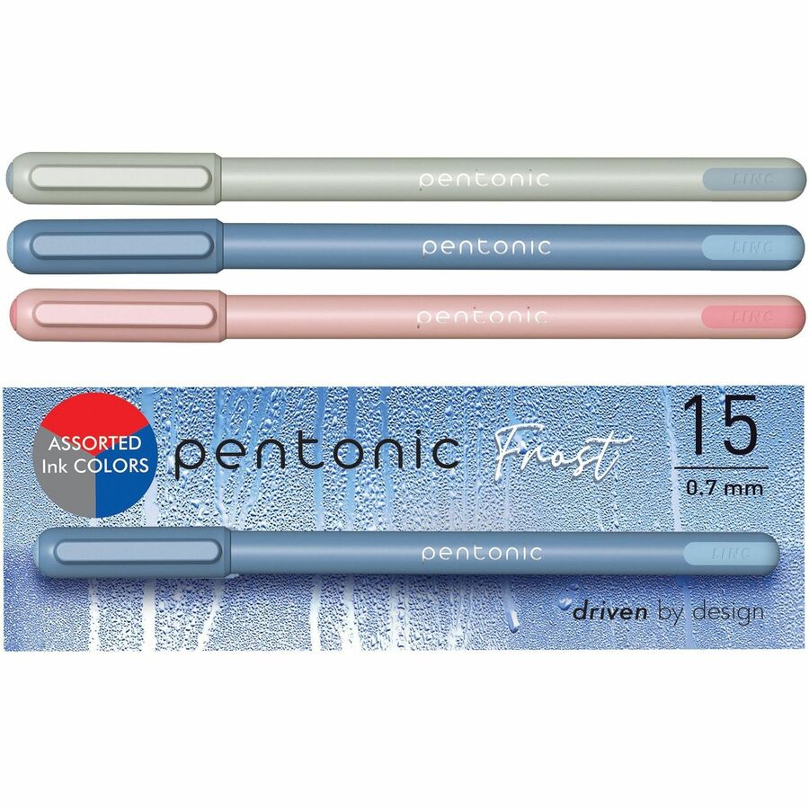 Pentonic Frosted Barrel Ballpoint Pens - Assorted Ink - Frost Barrel - 15 / Box