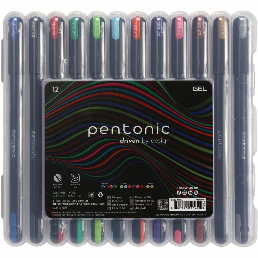 Pentonic Gel Pens - Assorted Ink - Gel-based - 12 / Pack