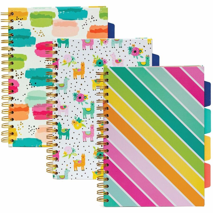 Pukka Pads B5 Colour Wash Project Book - 200 Pages - Printed - Spiral - Feint Front Ruling - 0.31" Ruled - 80 g/m², Grammage - B5 - 6 59/64" x 9 27/32" Sheet Size - Gold Binding - Color Wash, Llama, Stripe Cover - Hard Cover, Perforated, Removable...
