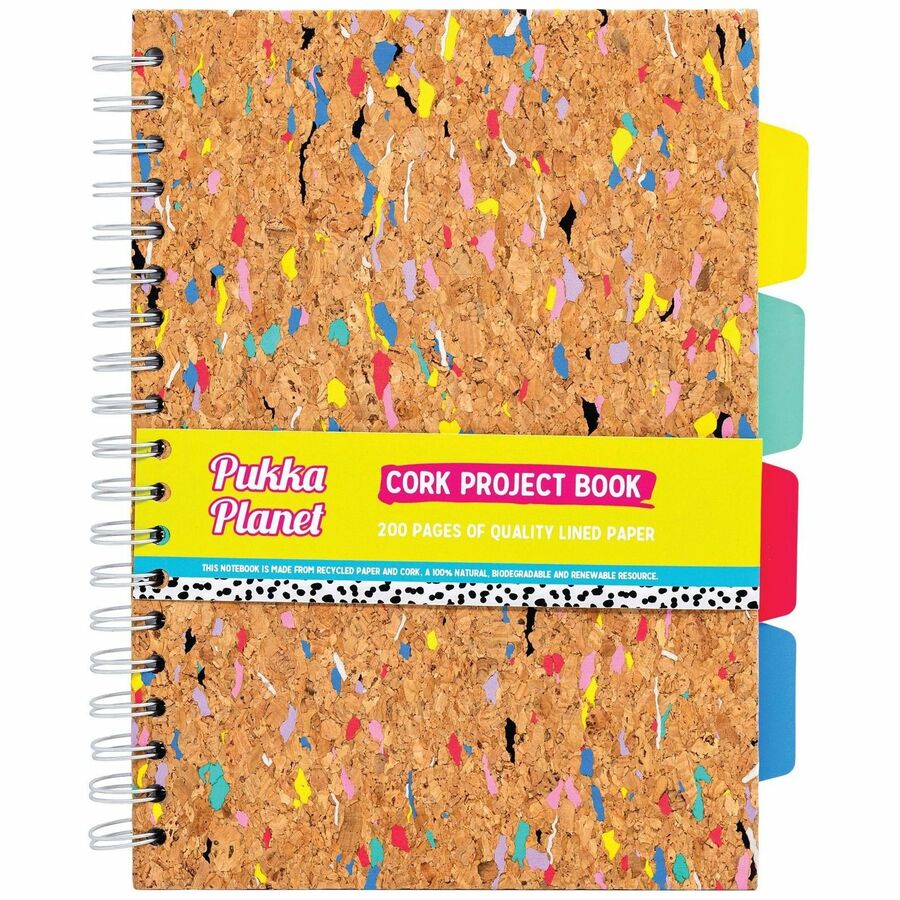 Pukka Pads B5 Cork Project Book - 200 Pages - Printed - Wire Bound - Ruled Front Ruling - 0.31" Ruled - 80 g/m², Grammage - B5 - 6 59/64" x 9 27/32" Sheet Size - 10.12" Height x 7.1" Width - Silver Binding - Cork Cover - Hard Cover, Repositionable...