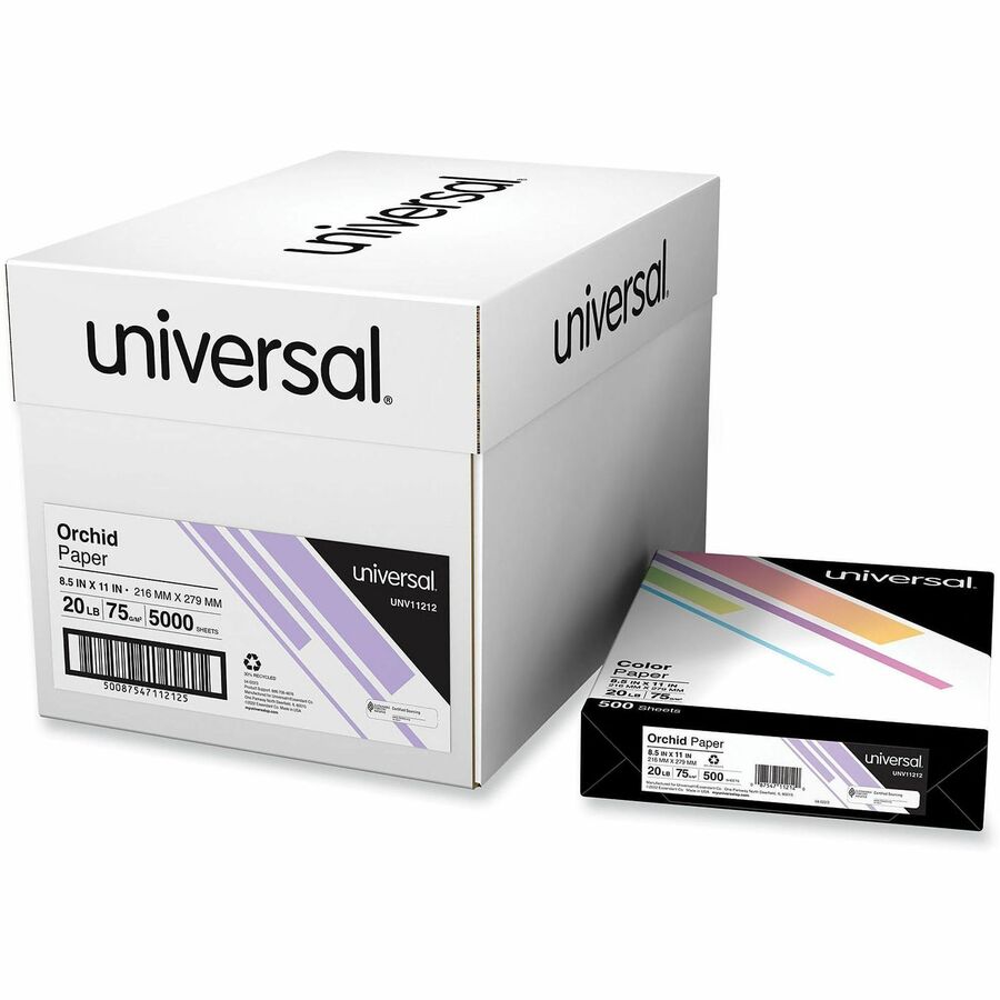 Universal Copy Paper - 20 lb Basis Weight - 75 g/m², Grammage - Orchid - 5000 Sheets - 500 Sheets per Ream - 10 / Carton