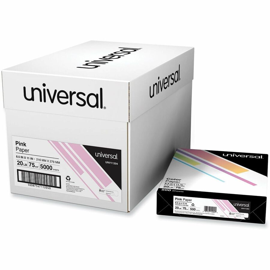 Universal Copy Paper - 20 lb Basis Weight - 75 g/m², Grammage - Pink - 5000 Sheets - 500 Sheets per Ream - 10 / Carton