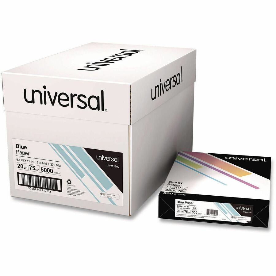 Universal Copy Paper - 20 lb Basis Weight - 75 g/m², Grammage - Blue - 5000 Sheets - 500 Sheets per Ream - 10 / Carton