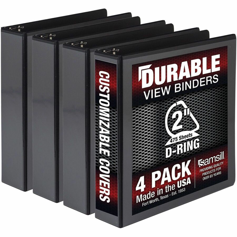 Samsill Ring Binder - Letter - 8 1/2" x 11" Sheet Size - 3 x 2" Ring - Fastener: D-Ring - Pocket: 2, Internal - Black - Durable, Clear Overlay, Non-stick, Transfer Safe, Copy Safe, Wear Resistant, Tear Resistant - 4 / Pack