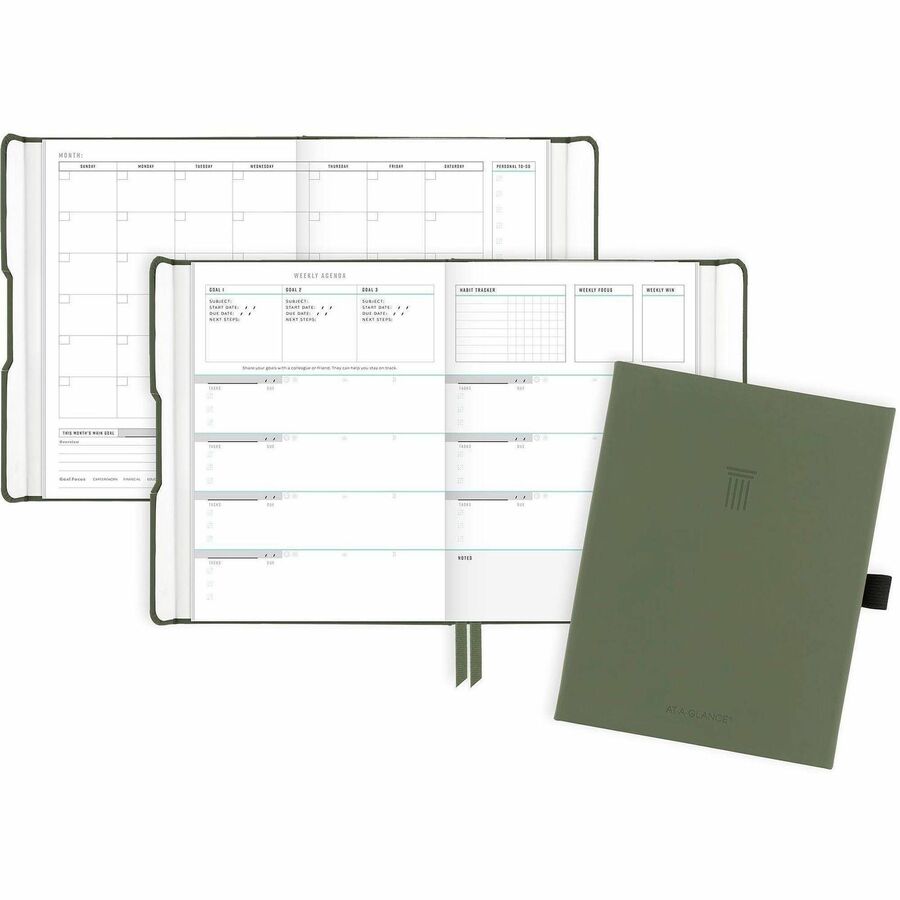 At-A-Glance Foundation Undated Weekly Monthly Planner, Green, Small, 5 1/2" x 8 1/2" - Undated - 12 Month - 1 Week, 1 Month Double Page Layout - 5 1/2" x 8 1/2" Sheet Size - White Sheet - Wire Bound - Green - Faux Leather - 1 Each