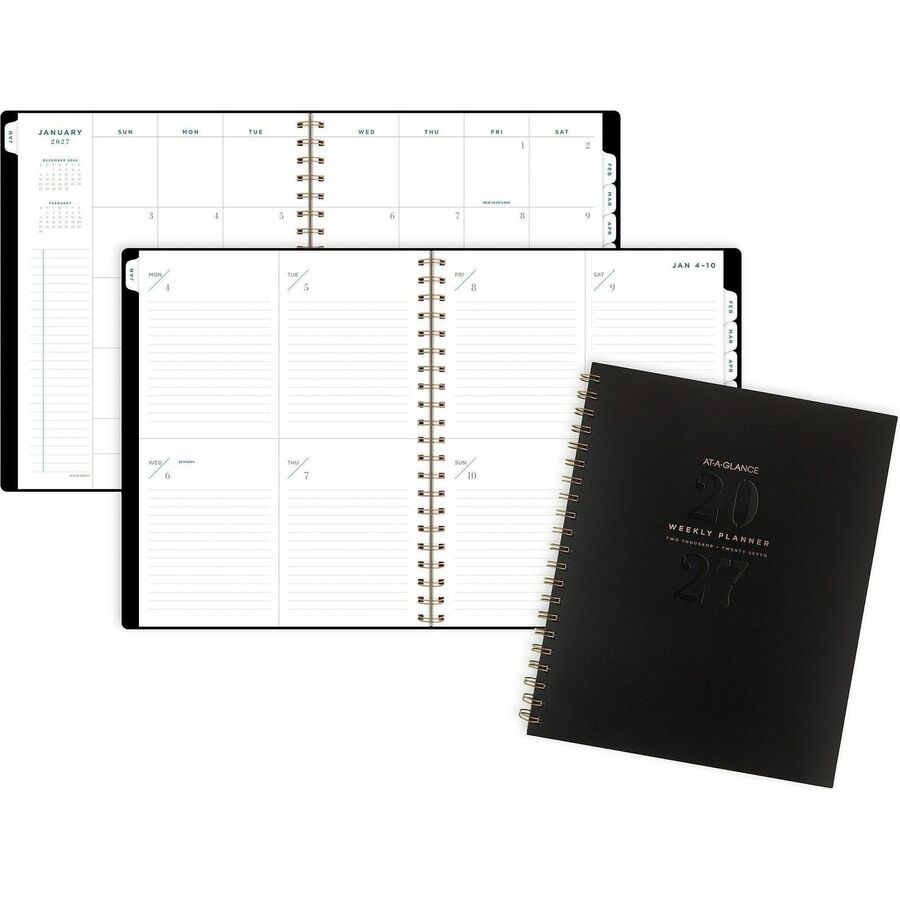 At-A-Glance Signature Lite Weekly Monthly Planner - Monthly, Weekly - 12 Month - January 2027 to December 2027 - 1 Week, 1 Month Double Page Layout - 8 1/2" x 11" Sheet Size - Wire Bound - Black - Black Cover - 1 Each