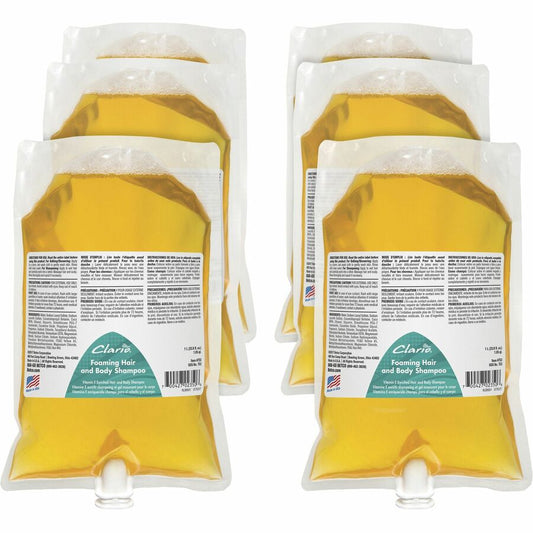 Betco Clario Foaming Hand, Hair and Body Shampoo Refills - Fresh Scent - 33.8 fl oz (1000 mL) - Hair, Body, Skin, Hand, Bath - Golden - Moisturizing - pH Balanced, Anti-irritant, Pleasant Scent - 6 / Carton