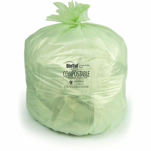 Heritage BioTuf Trash Bag - 30 gal Capacity - 28" Width x 45" Depth x 1 mil (25 Micron) Thickness - Green - Bioplast - Can, Food Waste, Industrial, Commercial - 1 Carton