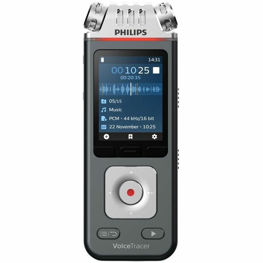 Philips VoiceTracer Audio Recorder - [Built-in] Microphone, Speaker - Omni-directional Microphone - 8 GB Flash Memory - microSD Supported - MP3, WAV, WMA - Stereo - 2147 Hour Recording - USB - Headphone - Portable