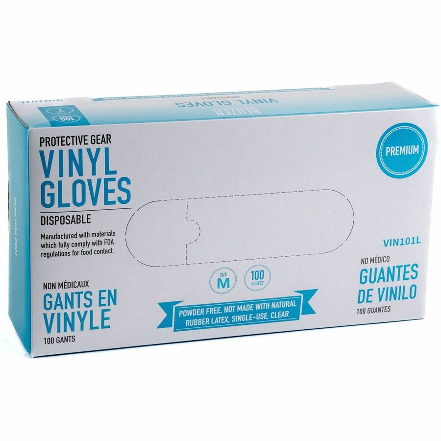 Remcoda Powder-Free Vinyl Gloves - 3 mil Thickness - Medium Size - For Right/Left Hand - Vinyl - Clear - Comfortable, Latex-free - 100 / Box