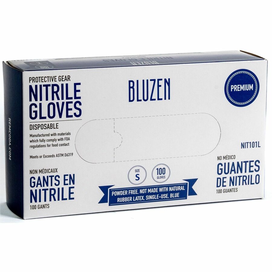 Remcoda Extra-Strength Nitrile Gloves - 4 mil Thickness - Chemical Protection - Small Size - For Right/Left Hand - Nitrile - Blue - Durable, Comfortable, Extra Strength, Snug Fit, Chemical Resistant, Latex-free - 100 / Box