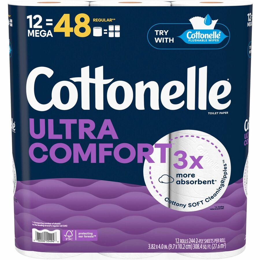 Kimberly-Clark Professional Ultra Comfort Toilet Paper - 2 Ply - White - Paper, Fiber - 12 / Pack