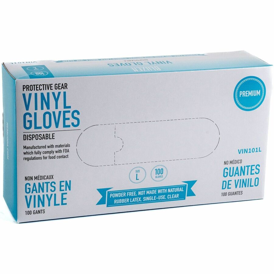 Remcoda Powder-Free Vinyl Gloves - 3 mil Thickness - Large Size - For Right/Left Hand - Vinyl - Clear - Comfortable, Latex-free - 100 / Box