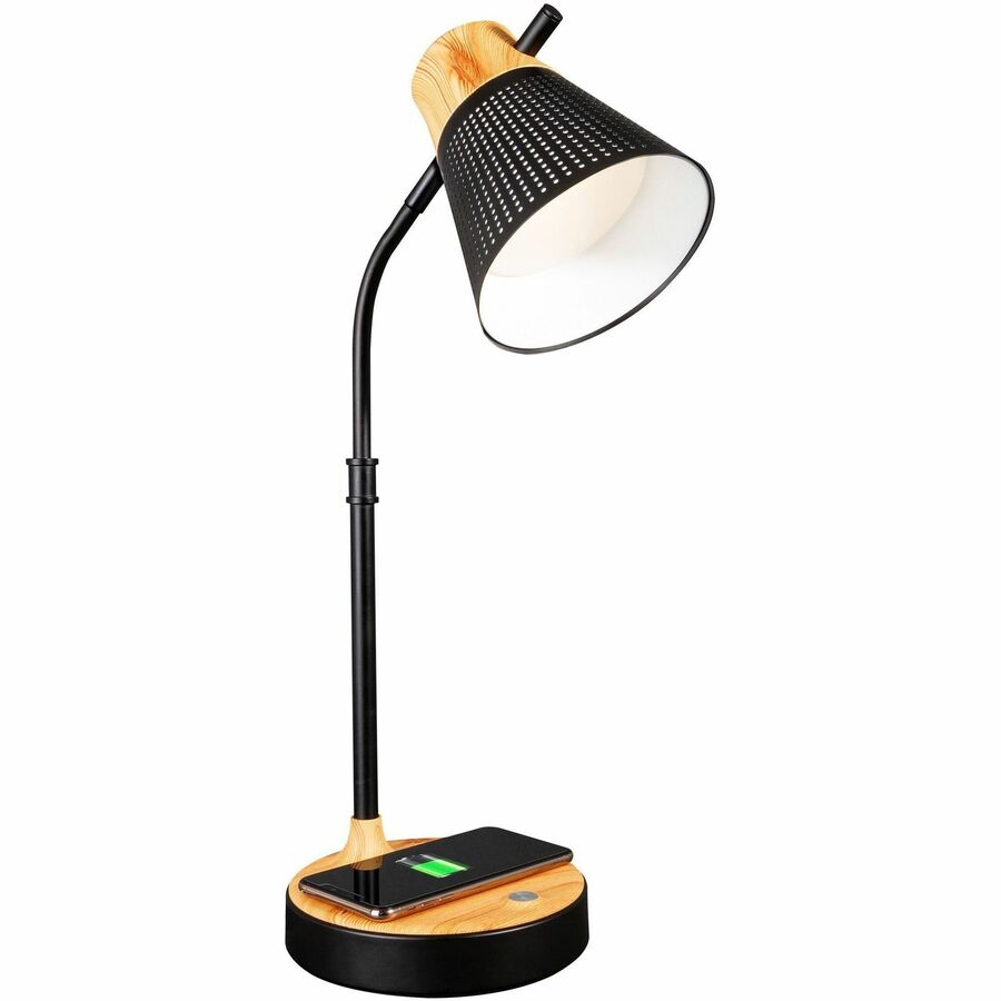 OttLite Wireless Charging LED Table Lamp - LED Bulb - Wireless Charging, Adjustable Shade, ClearSun LED, Adjustable Brightness, Color Changing Mode - Faux Wood - Desk Mountable - Black