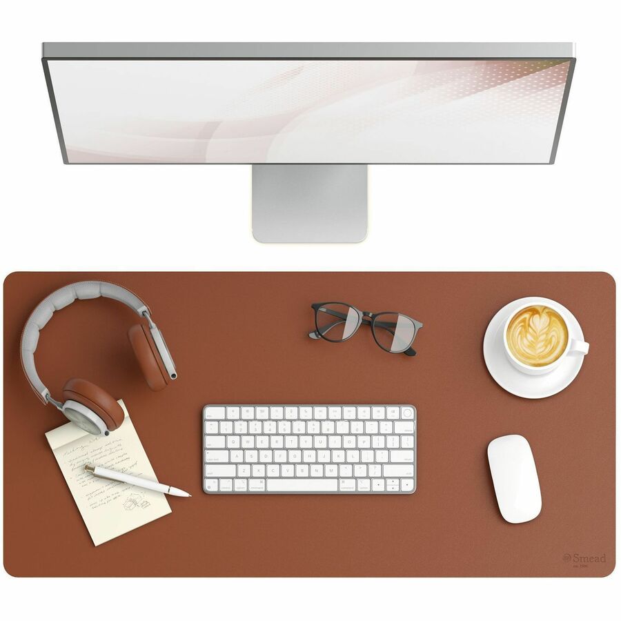 Smead Waterproof Desk Pad - Rectangular - 15.7" Width x 31.50000" Depth - Faux Suede Backing - Vegan Leather - Saddle