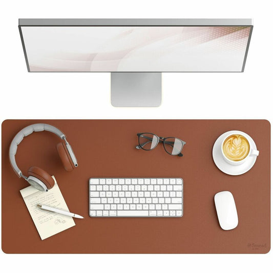 Smead Waterproof Desk Pad - Rectangular - 15.7" Width x 31.50000" Depth - Faux Suede Backing - Vegan Leather - Saddle