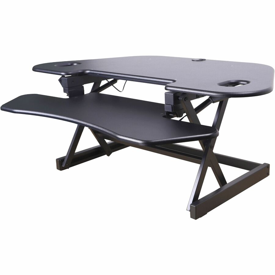 Rocelco CADR-46 Corner Sit-to-Stand Desk Riser - 40 lb Load Capacity - 23.20" Height x 45.50" Width - Desk - Black - For Monitor, Notebook, Keyboard - Extendable, Ergonomic, Keyboard Tray, Handle, Grommet, Cable Management, Built-in USB Port, Electrica...