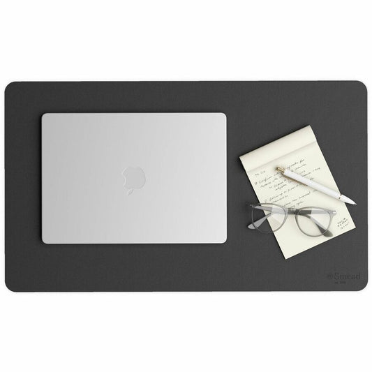 Smead Waterproof Desk Pad - Rectangular - 13.7" Width x 23.60000" Depth - Faux Suede Backing - Vegan Leather - Charcoal