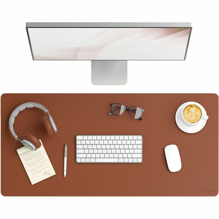 Smead Waterproof Desk Pad - Rectangular - 17" Width x 36" Depth - Faux Suede Backing - Vegan Leather - Saddle